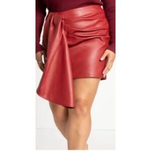 Eloquii Cascading Faux Leather Mini Skirt Size 24 in Biking Red*
